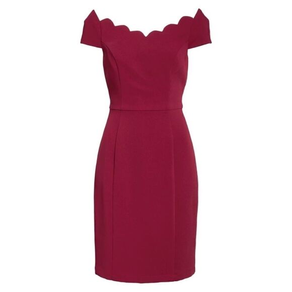 New women’s Harlyn Burgundy Dress Scalloped large short sleeve semi formal midi - Picture 4 of 8